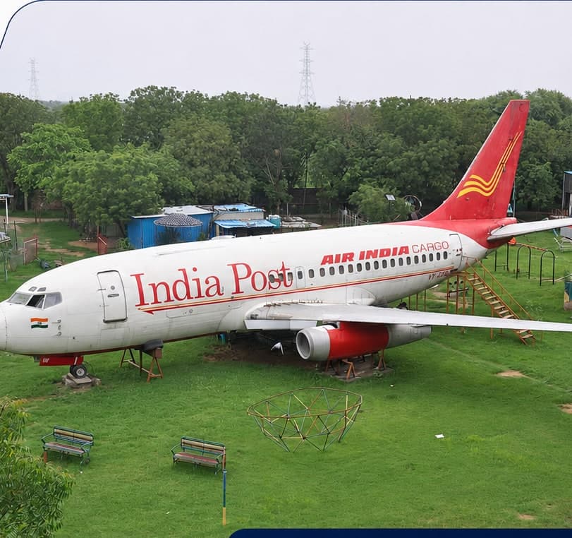An India Post Boeing 737 on the lawn of Singhania University, Narnaul