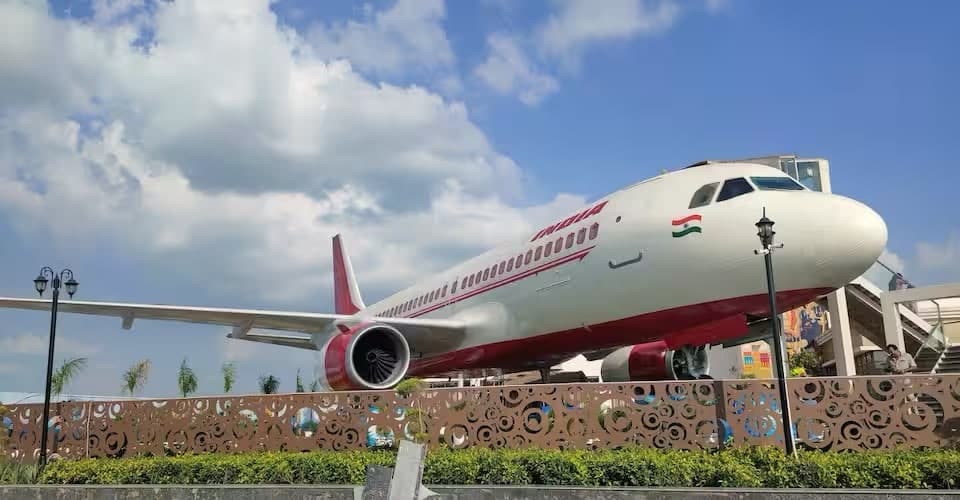 The Hawa Hawai aircraft restaurant in Meerut on its laser-cut plinth
